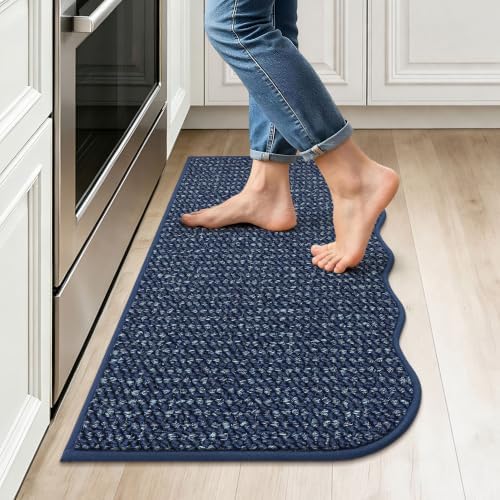 BEQHAUSE Kitchen Rugs Scalloped Edge Kitchen Sink Rug, 17x30in, Blue by BEQHAUSE