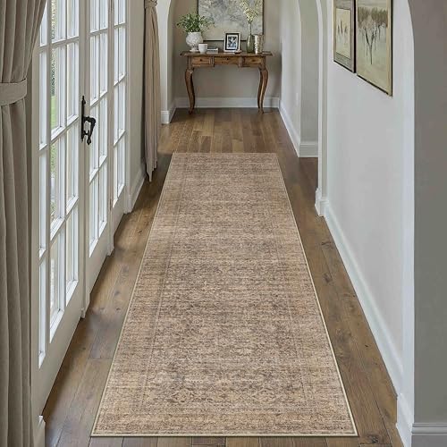 PureCozy Brown Runner Rug 2x8 Vintage Retro Distressed by PureCozy
