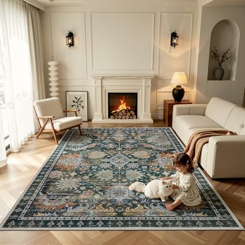 Ruaruarug Washable Area Rug 8×10 for Living Room, Ultra Soft, Dark Green - Image 6