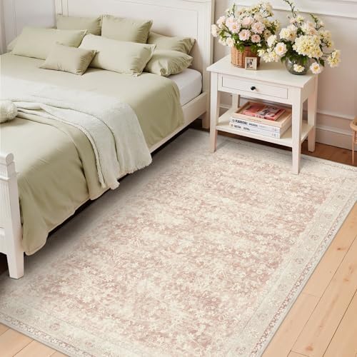Pink Rugs for Girls Bedroom, Vintage Washable 4x6 Area Rug - Image 4