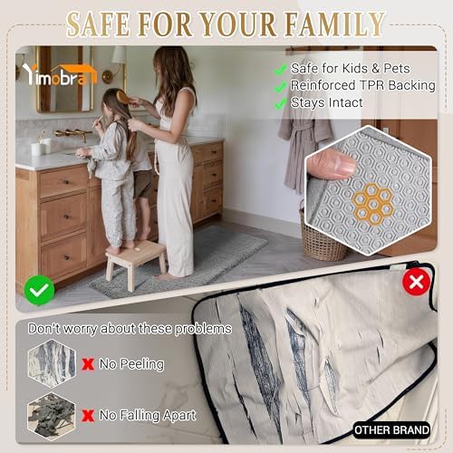Yimobra Long Bathroom Rug 44x24, Non Slip Washable Fluffy Bath Mat, Gray - Image 4