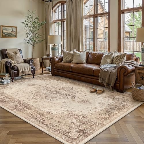 PureCozy Brown 5x7 Washable Area Rug Living Room Vintage Oriental Carpet by PureCozy