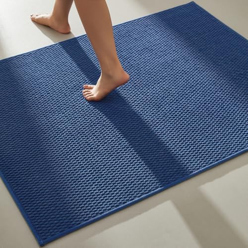 TYUU Large Bathroom Rugs Non Slip Washable Bath Rugs Super Absorbent Bathroom Rug Thin Quick Dry Low Pile Bath Mats, Navy Blue 36"x60" by TYUU