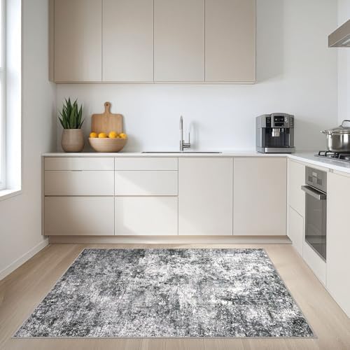 DMOYEST Area Rug Living Room Rugs 4x6 Washable Abstract Grey Carpet - Image 4