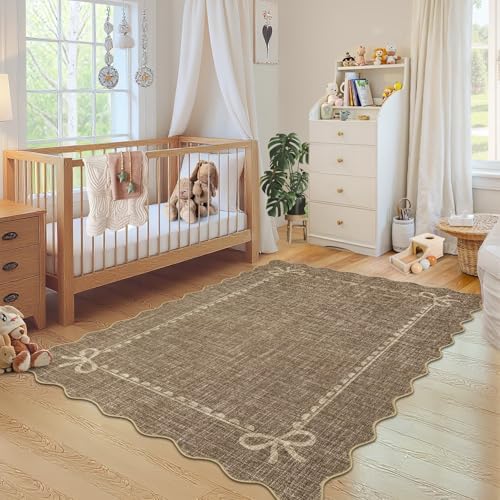 GarveeHome Scalloped Bow Rug 9x12 Washable Brown Rug for Living Room - Image 4