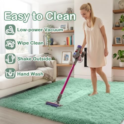 Sage Green Runner Rugs for Kids Bedroom Living Room Plush Fluffy Rug 2x6 Ft - Image 6