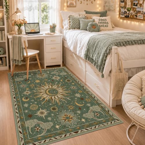 Vacuum-Friendly, 3x5 Washable Area Rug, Green Brown by meejou