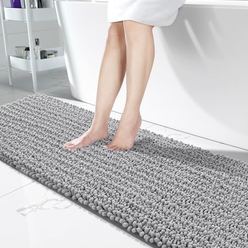 Yimobra Bathroom Runner Rug 70x24 Inch - Extra Long Non Slip Chenille Bath Mat, Soft & Absorbent, Machine Washable Shaggy Hallway Carpet for Vanity Tub Shower, Gray Home Decor Accessories by Yimobra