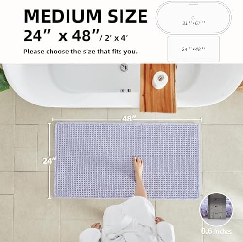 TYUU Waffle Bath Mat, Cute Bathroom Rugs Non Slip, 48x24 Lavender Cream - Image 2