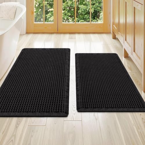 Smiry Waffle Bathroom Rugs Sets 2 Piece (36x24+30x20, Black) by Smiry