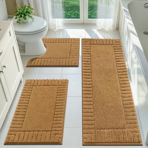Pauwer Bathroom Rugs Sets 3 Piece, Microfiber Bath Mat Set, Mustard by Pauwer
