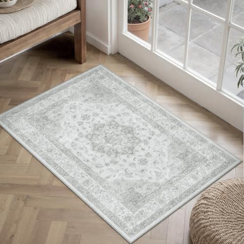 PureCozy Grey 2x4 Washable Area Rug Entryway Vintage Oriental Doormat - Image 2