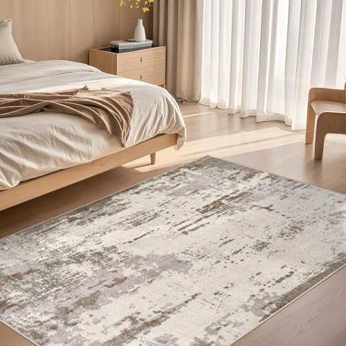 UERMEI 4x6 Area Rug Living Room Rugs - Washable Neutral Modern Abstract Soft Thin Rug Indoor Floor No Slip Rug Carpet for Bedroom Under Dining Table Home Office Decor - Brown/Grey/Beige - Image 4