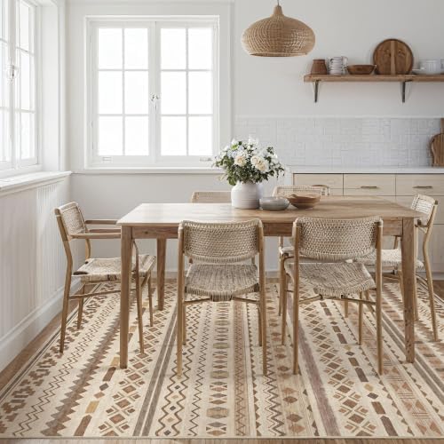Tortania Area Rug Living Room Rugs - 6x9 Washable Large Soft Neutral Boho Moroccan Bohemian Farmhouse Rug Indoor Floor Carpet for Bedroom Under Dining Table Home Office Decor - Boho Brown - Image 6