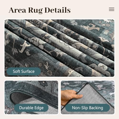 9x12 Ft Extra Large Area Rugs for Living Room, Soft Non-Slip Machine Washable Rug, Vintage Stain Resistant Carpets for Bedroom Nursery Dining Room Home Decor (Blue) - Image 6
