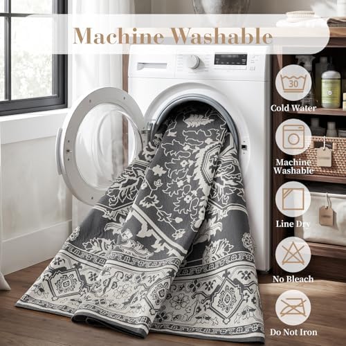 AMOAMI-Outdoor Rug-Patio Rug 5x8 ft Quick Dry Flatweave Textured Machine Washable Outdoor Carpet with Rubber Particles Backing Vintage Outdoor Area Rug for Patio Deck Front Porch Balcony Greyish Black - Image 6