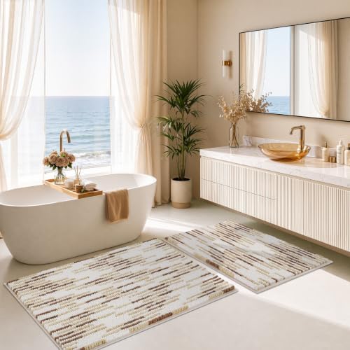 BSICPRO Bathroom Rugs Sets 2 Piece, Modern Bath Mat 20"x32"+16"x24", Beige - Image 5