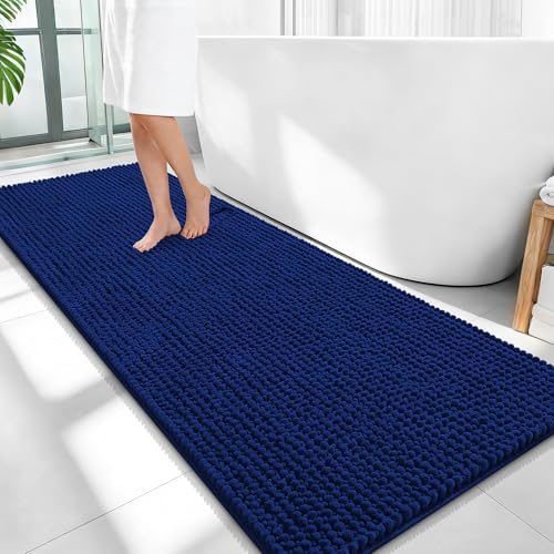 OLANLY Thick Chenille Bathroom Runner Rugs 59x24, Absorbent Bath Mat, Navy by OLANLY