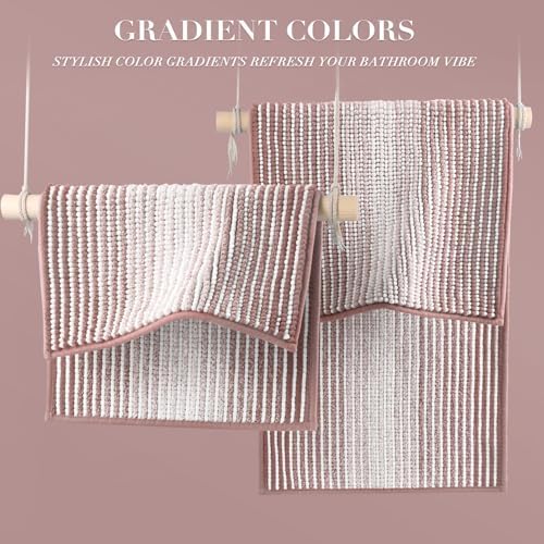 BSICPRO Bathroom Rugs Sets 2 Piece, Non Slip Striped Bath Mats, Mist Pink - Image 5