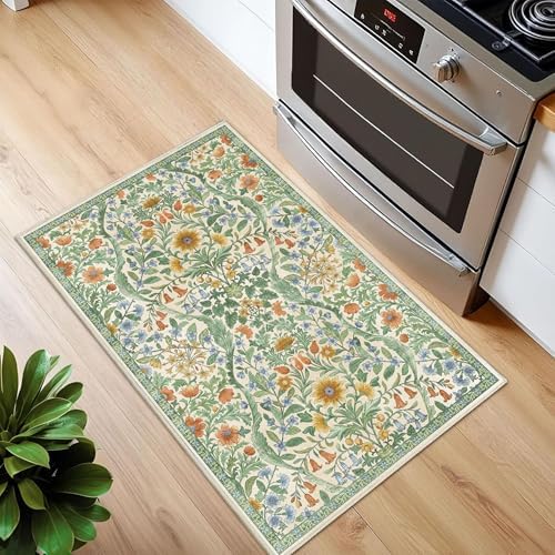 Floral 2x3 Entryway Rug Washable Doormat Indoor Throw Rug, Green - Image 3