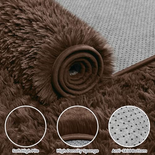 5x8 Fluffy Shag Area Rugs for Living Room Bedroom: Soft Plush Carpet Brown - Image 6