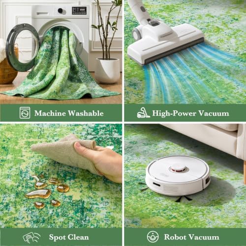 Rugflix 8x10 Green Area Rug for Living Room, Washable Colorful Abstract Rug - Image 5