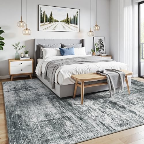 9x12 Area Rug for Living Room, Abstract Washable Non-Slip Large Rugs, Grey - Image 2