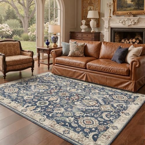 Bavni 8X10 Living Room Area Rug, Boho Floral Washable Non Slip by BAVNI