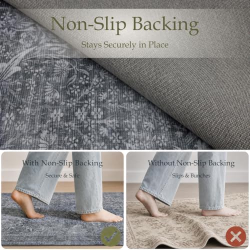 JOLLYVOGUE 6x9 Area Rugs for Living Room, Vintage Washable Rug, Grey - Image 4