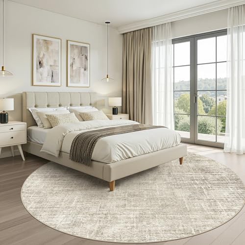 LOONGRUG Round Rug 10x10 Washable Neutral Modern Rug for Living Room Brown - Image 4
