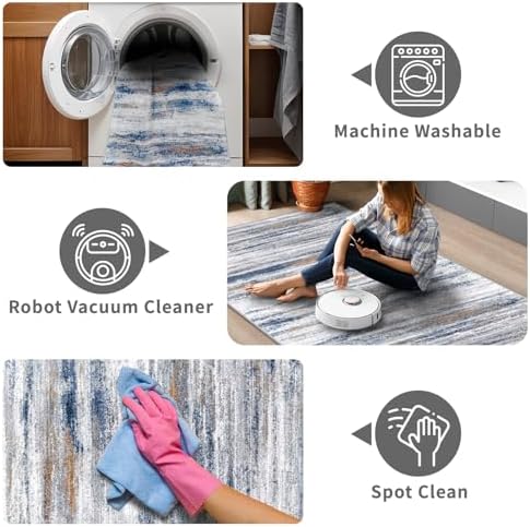 3x20 Washable Hallway Runner Rug: Extra Long Runners for Entryway Living Room Dining Room - Stain and Water Resistant Rugs with Non-Slip Backing - Soft Low-Pile Carpet 20ft Navy Grey - Image 3