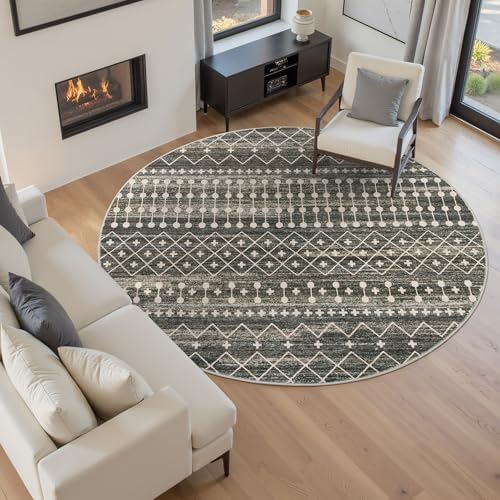 Miukiki Round Rugs 6ft for Living Room Moroccan Washable Circle Rug Black - Image 7