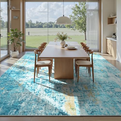 Ompaa Living Room Rug 6x9 Teal Blue Area Rug Machine Washable Boho Rug Non Slip Abstract Vintage Indoor Large Rugs for Bedroom, Classroom, College Dorm, Farmhouse, Dining Room, Kids Playroom - Image 3