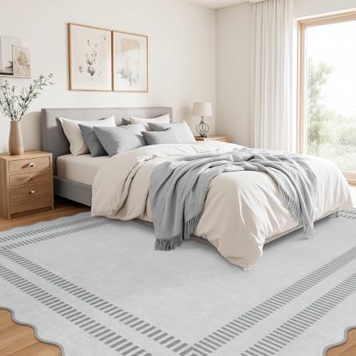 8x10 Area Rugs, Scalloped Grey Modern Living Room Rug, Solid Large Machine Washable Rug Non-Slip, Soft Lightweight Carpet for Bedroom Playroom Dining Room - Image 7
