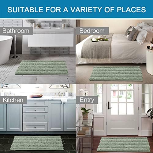 H.VERSAILTEX Bath Rugs for Bathroom Non Slip Bath Mats Extra Thick Chenille Striped Rug 20" x 32" Absorbent Non Skid Fluffy Soft Shaggy Washable Dry Fast Plush Mat for Indoor, Bath Room, Tub - Sage - Image 6