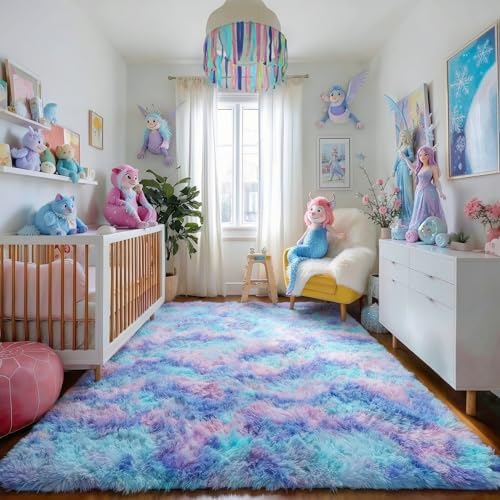 Amdrebio Purple Rainbow Mermaid Small Rug 3x5 for Girls Bedroom Classroom - Image 5