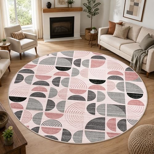 MUJOO Round Rugs 9ft,Circle Area Rug Washable Non Slip Modern Abstract - Image 7