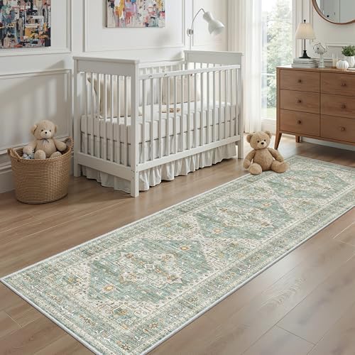 Washable 2x8 Runner Rug,Water Resistant Rug for Hallway, Kitchen Rug Green - Image 6