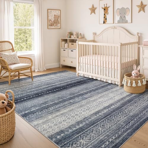 Nakagishi Boho 5x7 Area Rug Living Room Rugs Machine Washable Blue - Image 7