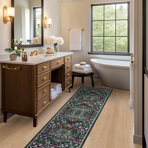 PLHXFR 2x6 Washable Runner Rug：Floral Indoor Kitchen Carpet Dark Green - Image 5