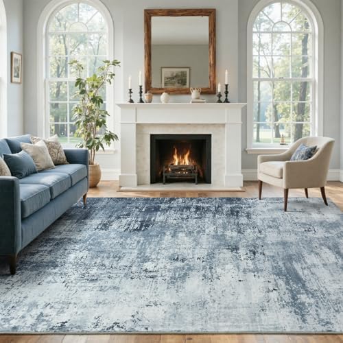 9x12 Ft Abstract Washable Area Rugs for Living Room Blue by Cuzwlovita