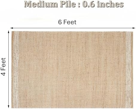 4' x 6' Jute & Wool Area Rug, Handwoven Mini Check with 4-Inch Border – Natural Farmhouse Living Room, Dining & Bedroom Rug, Neutral Flatweave Indoor Décor (4' x 6') - Image 2