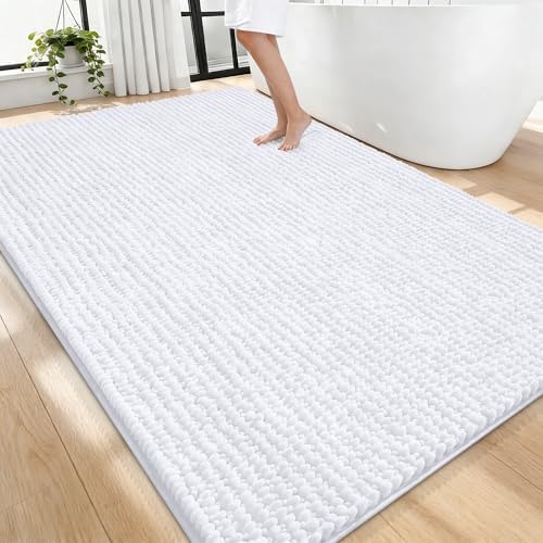 OLANLY Thick Chenille Large Bathroom Rugs 70x46, Absorbent Bath Mat, White by OLANLY