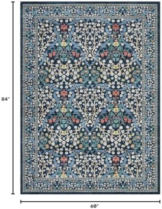 GarveeHome Blue Floral 5x7 Washable Area Rug for Living Room Bedroom - Image 2
