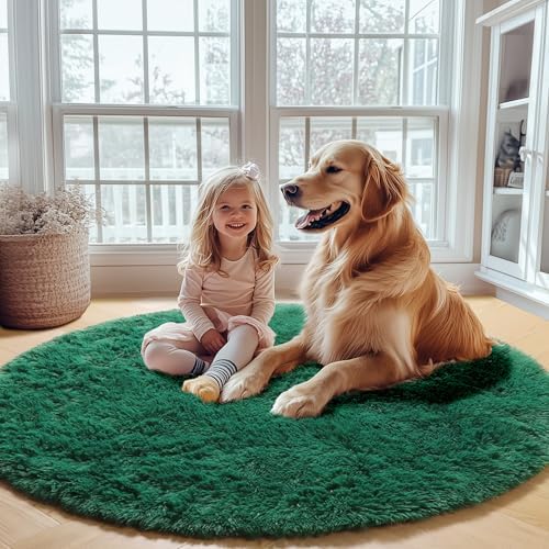 ONASAR Dark Green Round Area Rugs 6ft, Ultra Soft Bedroom Circle Rug for Kids Girls Teen Room, Furry Plush Shaggy Carpet Floor Mat for Baby Nursery Living Room Playroom Dorm Home Decor - Image 6