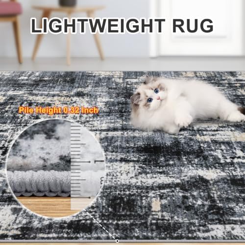 PLHXFR 6x9 Area Rug Living Room: Abstract Washable Carpet Black Gold - Image 6