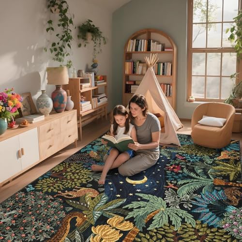 GarveeHome Area Rugs 8x10 for Living Room, Jungle Animal Large Washable Rug Soft Non Slip Backing Floor Mat Carpet Indoor Thin Accent Rug for Bedroom Dining Room Playroom Nursery Home Decor - Image 2