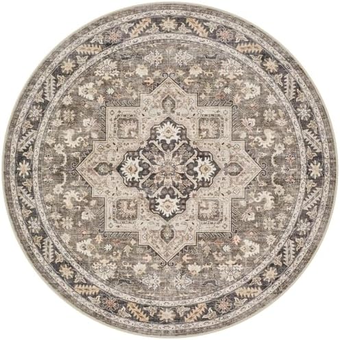 cotiled 6ft Round Living Room Area Rug, Washable, Traditional, Brown - Image 7