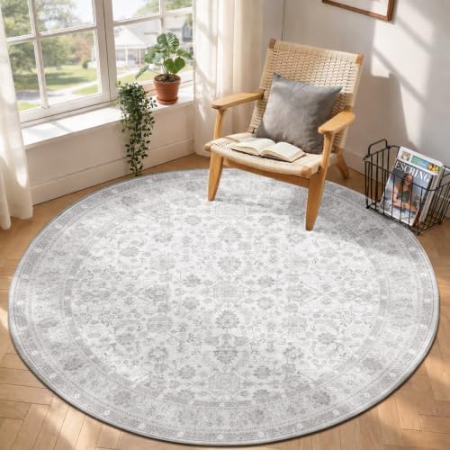 OPPODREAM Vintage Light Grey Area Rugs 6' Round, Rug for Living Room by OPPODREAM