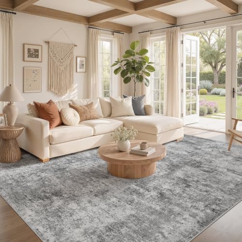 Nakagishi 9x12 Area Rugs Living Room: Washable Abstract Large Neutral Soft Rug Stain Resistant Modern Indoor Floor Non-Slip Carpet for Bedroom Nursery Kids Playroom Office Dining Room Dorm- Grey - Image 2